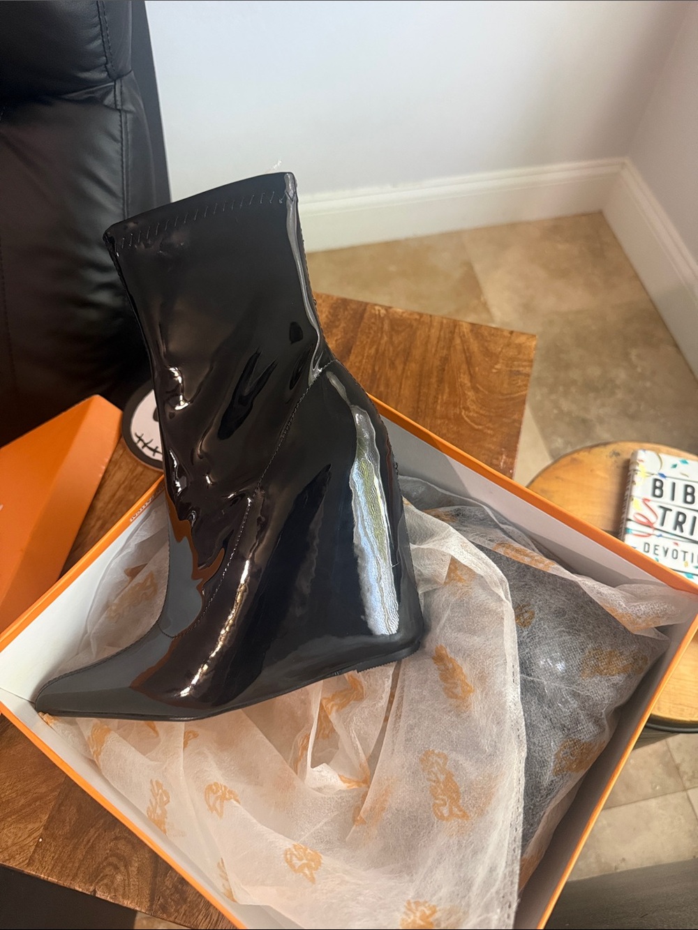 Black Patent Wedge Ankle Boots Public Desire